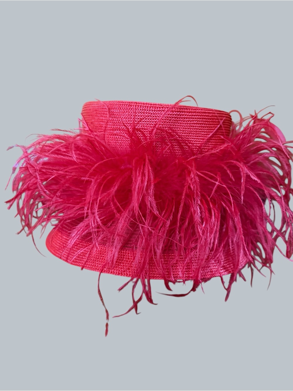 Women's Feather Trim Hot Pink Straw Hat